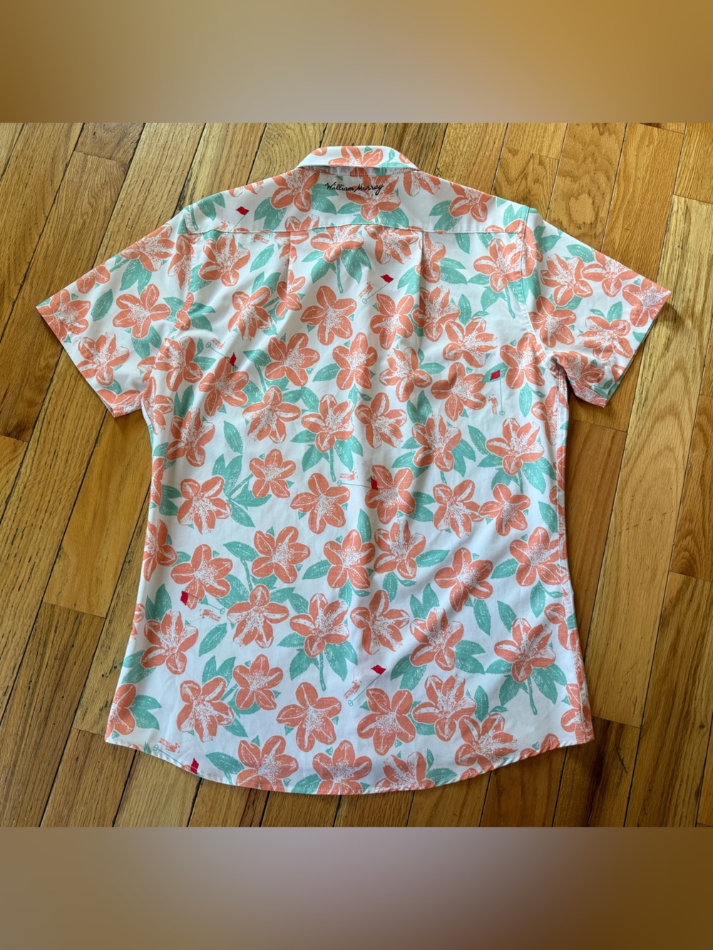William Murray Button Up Shirt Men's Size M Floral Golf Hawaiian Orange/White - Picture 7 of 13